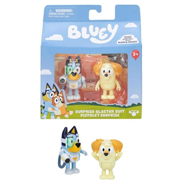 Bluey pack 2 figuras Bluey Y Chucky surprise blaster de Famosa