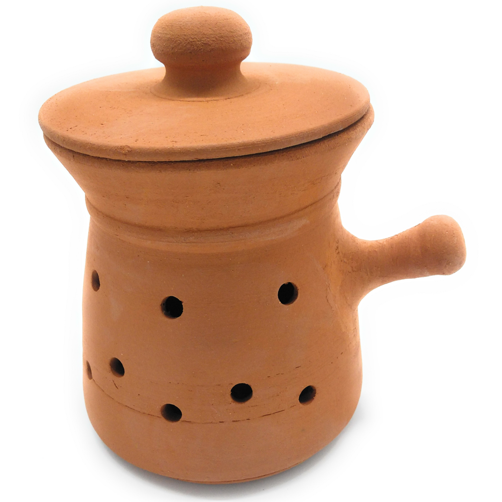 Alfarería Zabala Asador de castañas artesanal de barro refractario natural 25 x 25 cm