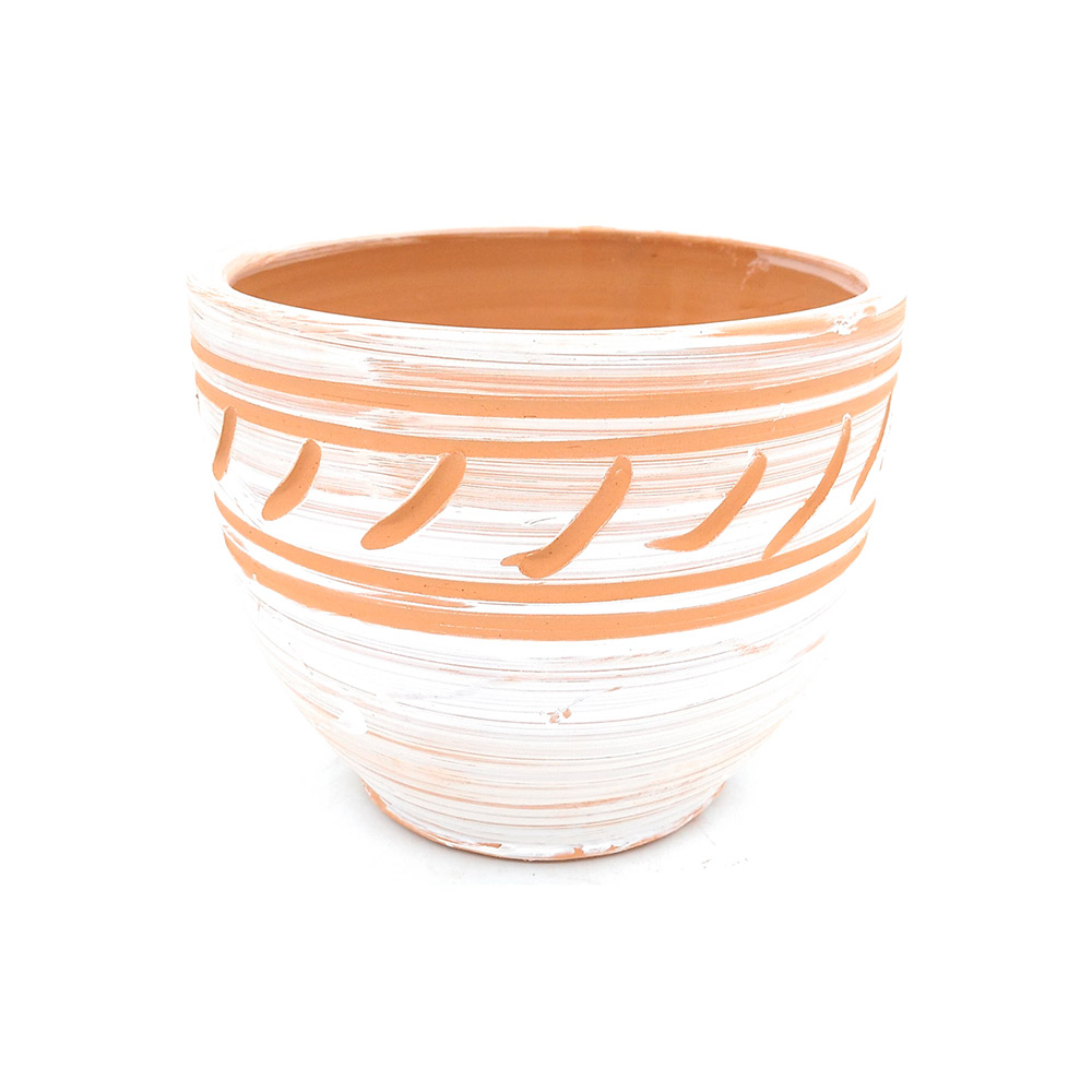 Maceta de barro blanca cuenco alto exterior e interior