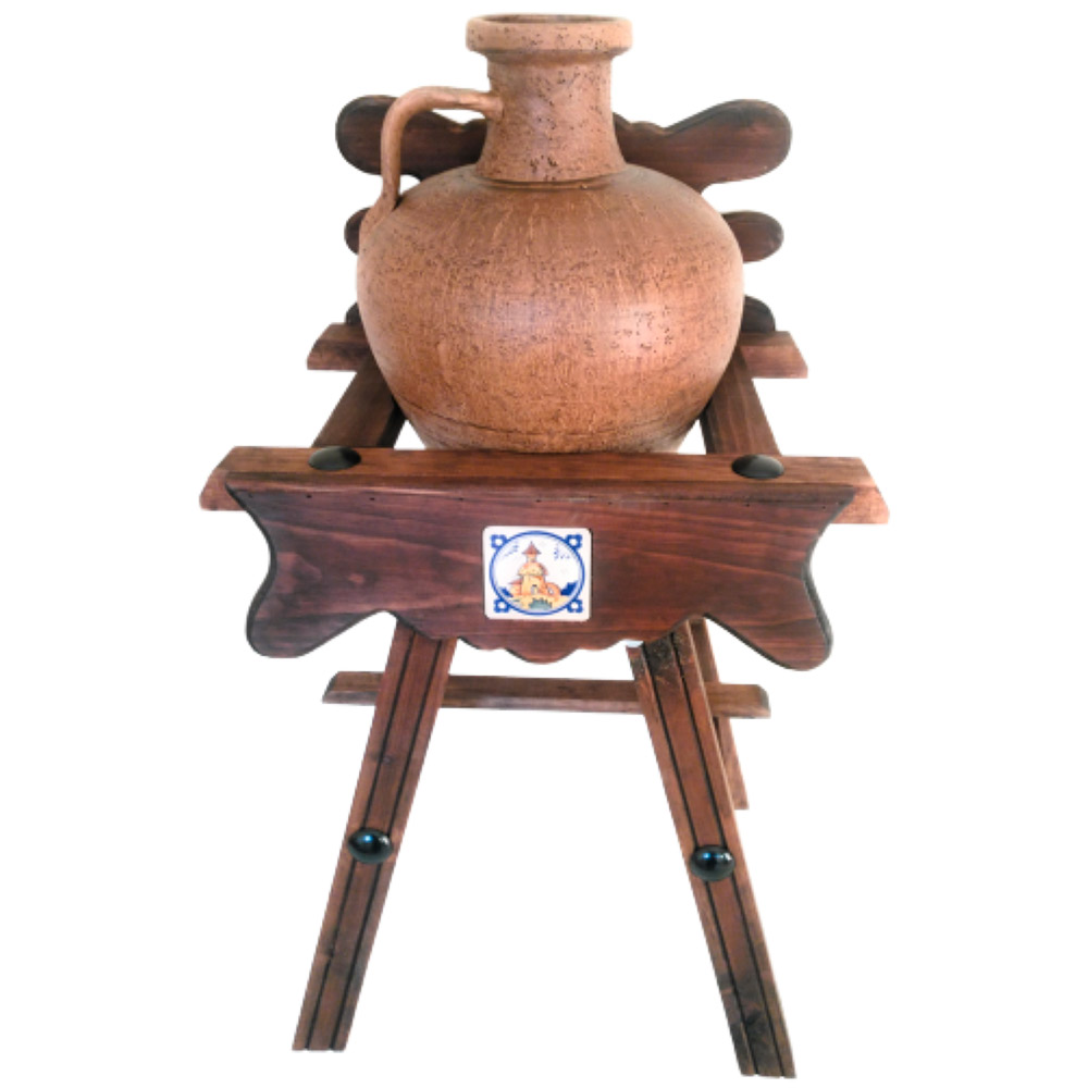 Cantarera de madera rústica con cántaro rústico de 1 asa