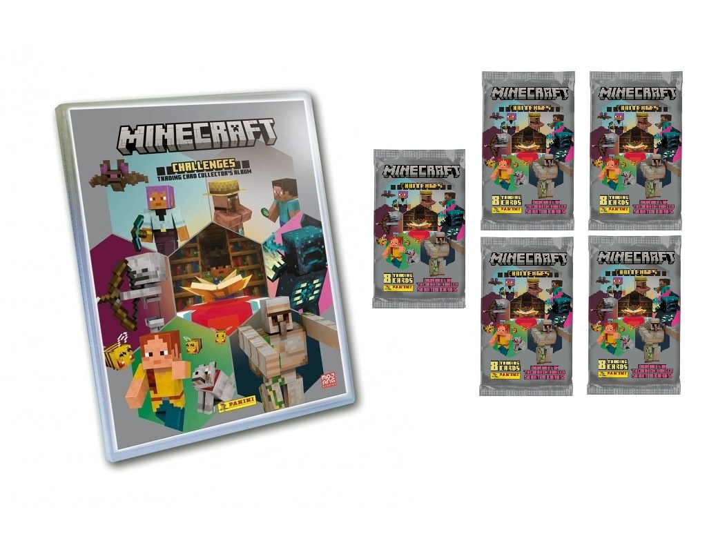 Archivador vacío + 5 sobres Minecraft Challenges Trading Cards Panini 2024 2025
