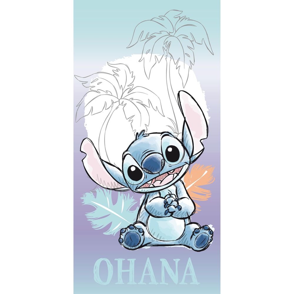 Toalla Playa o Piscina Microfibra Disney Lilo y Stitch Ohana con palmeras 140x70cm