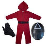 miniatura Disfraz Mono Rojo Soldado con Máscara Triángulo de El Juego del Calamar Infantil 1