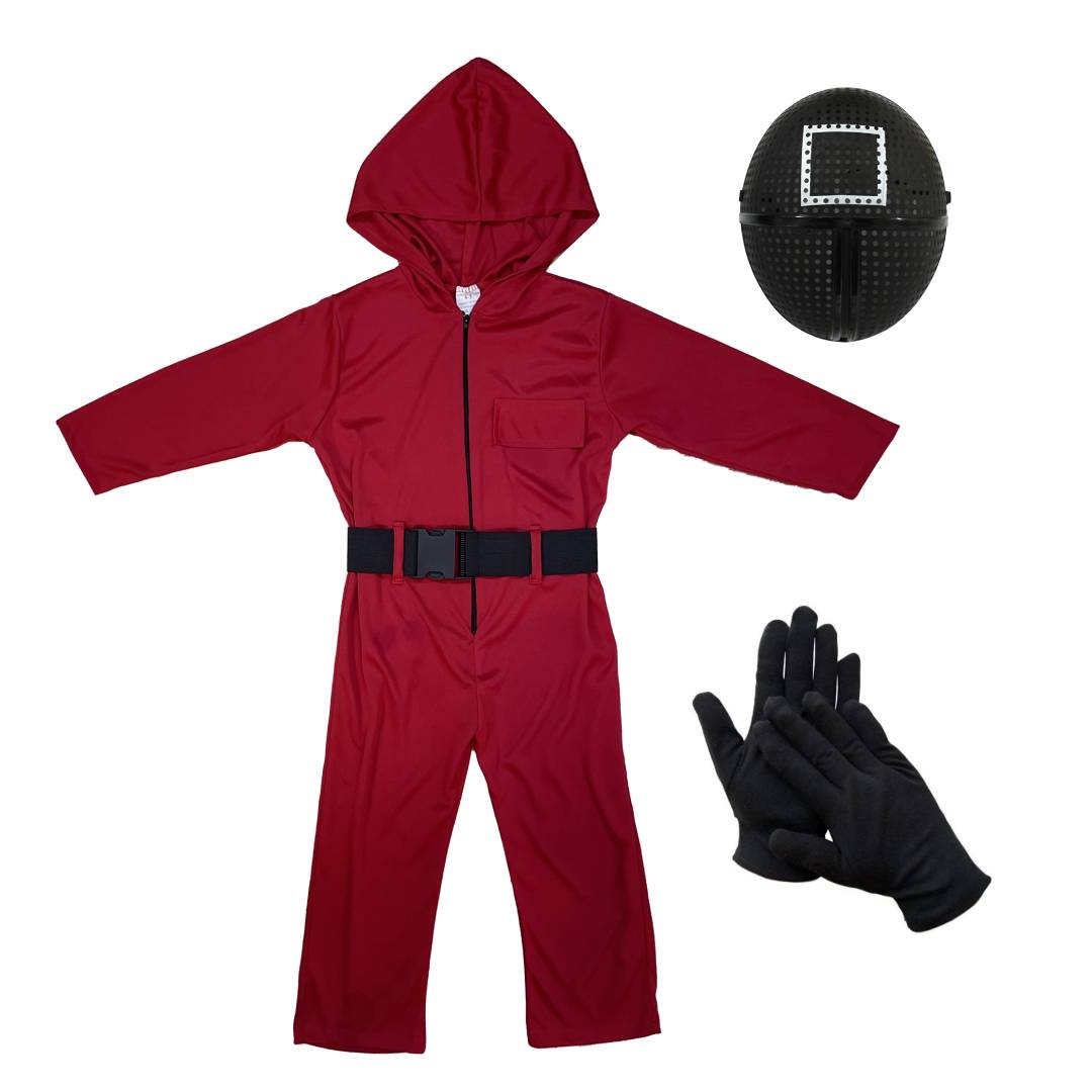 Disfraz Mono Rojo Soldado con Máscara Cuadro de El Juego del Calamar Infantil 1