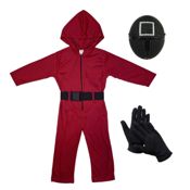 miniatura Disfraz Mono Rojo Soldado con Máscara Cuadro de El Juego del Calamar Infantil 1