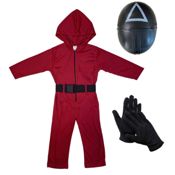 miniatura Disfraz Mono Rojo Soldado con Máscara Triángulo de El Juego del Calamar Adulto 1