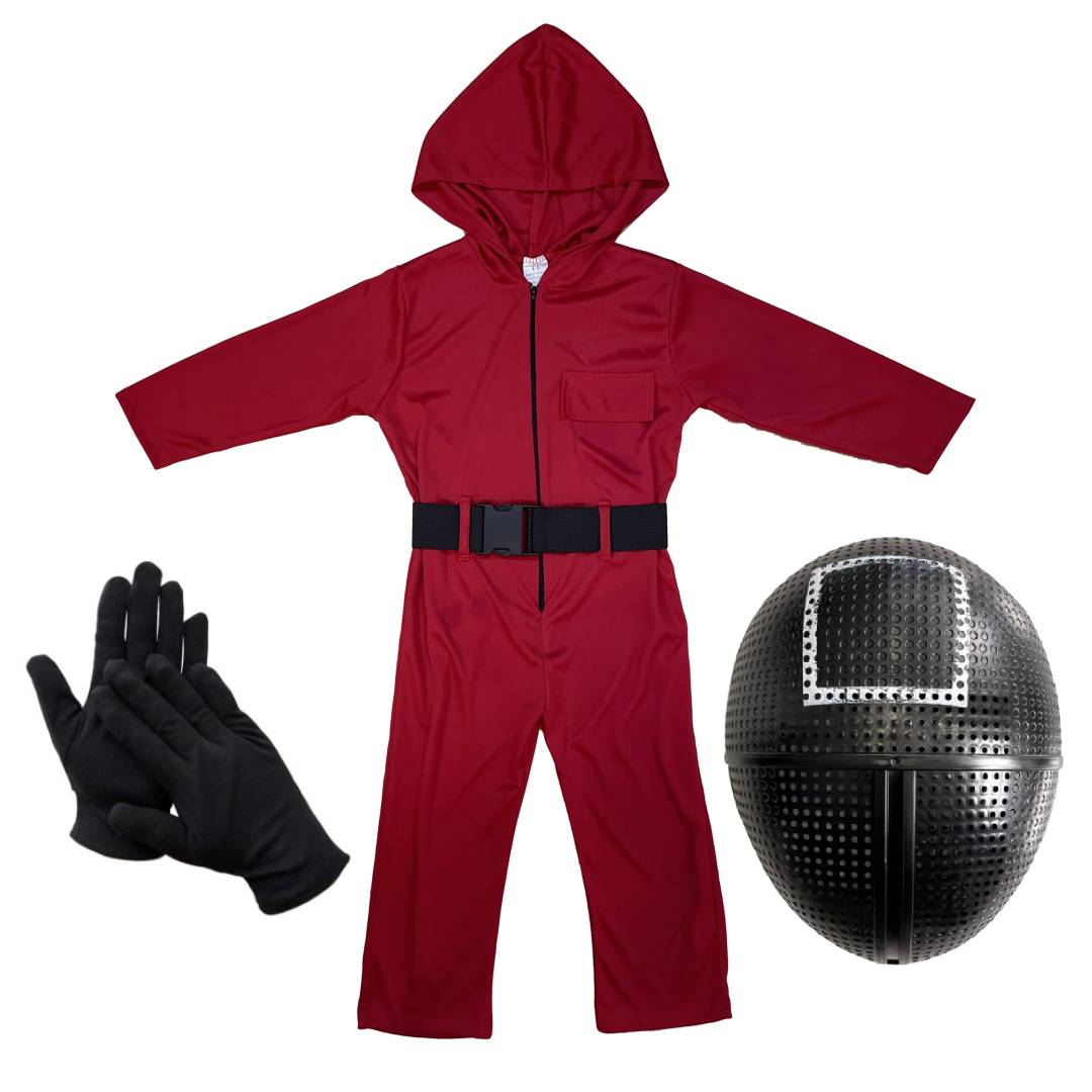 Disfraz Mono Rojo Soldado con Máscara Cuadro de El Juego del Calamar Adulto 1