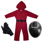 miniatura Disfraz Mono Rojo Soldado con Máscara Cuadro de El Juego del Calamar Adulto 1