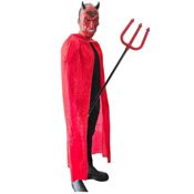 miniatura Disfraz Diablo Capa Roja Terciopelo con Máscara y Tridente Adulto 1