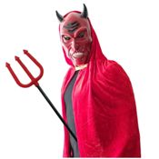 miniatura Disfraz Diablo Capa Roja Terciopelo con Máscara y Tridente Adulto 4
