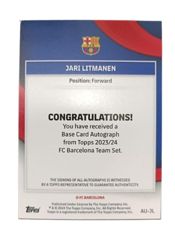 miniatura Jari Litmanen Autógrafo Original 20 / 99 FC Barcelona Team Set Topp 2023 2024 2