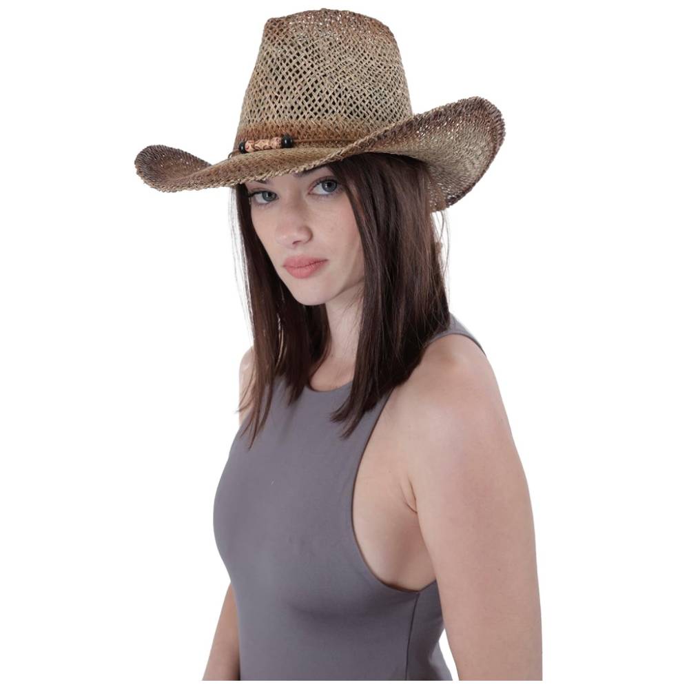 Sombrero Vaquero Paja Rústica Unisex Marrón Cowboy Desgastado 1
