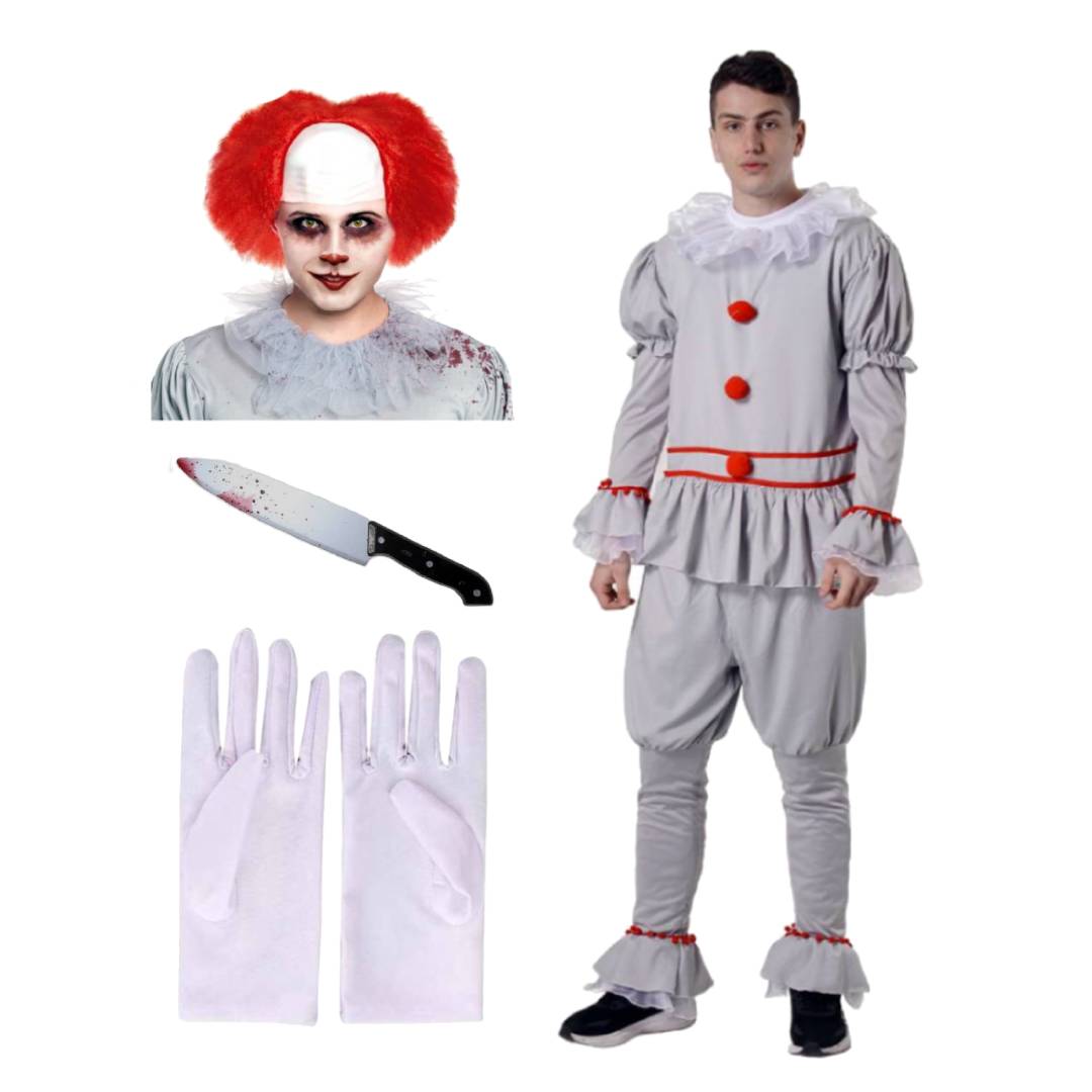 Disfraz Payaso Terrorífico Peluca roja Hombre Pennywise "IT" Bienvenidos A Derry