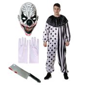 miniatura Disfraz Payaso Terror Hombre Mono Blanco Negro con Máscara Guantes