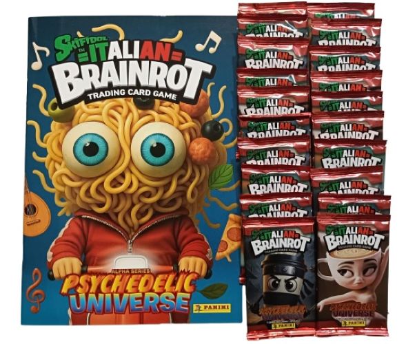PANINI Brain Rot Album vacío (sin cromos ni sobres) + 20 sobres Skifidol Italian BrainRot Colección Oficial Panini