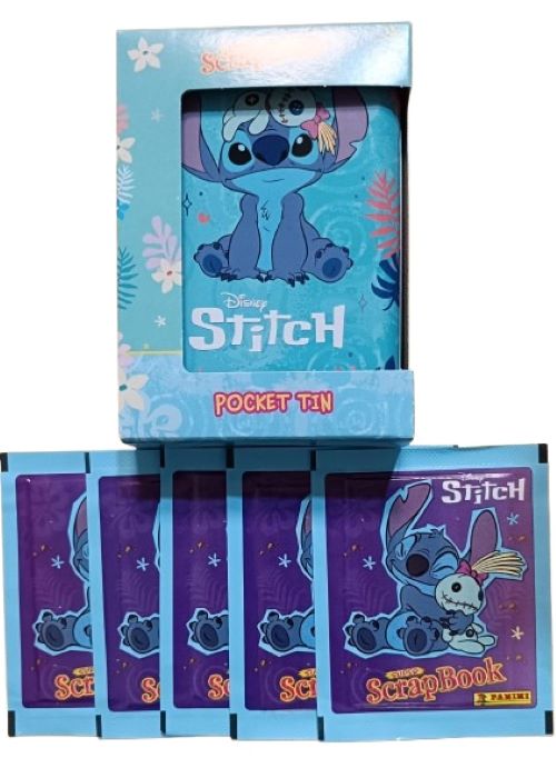 Stitch Tin Box + 5 sobres (Color a elegir) Stitch Super Scrap Book 2025 Stitch Disney Panini