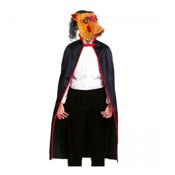 miniatura máscara de látex de talla única y una capa de 140 cm de largo, de color negro con un borde rojo