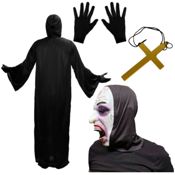 miniatura Máscara de Monja Poseída con Capucha: Esta máscara de látex de talla única es la pieza clave del dis