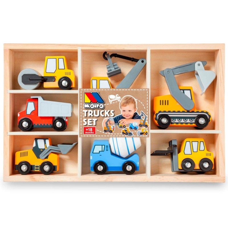Moltó Set de Vehículos de Construcción de Madera para Niños - Molto