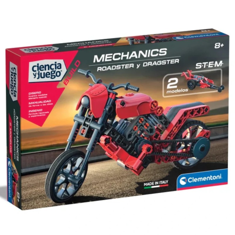 Clementoni Juego de Construcción Moto Roja Roadster and Dragster Mechanics - Clementoni