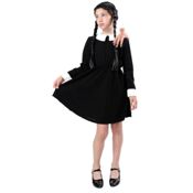 miniatura disfraz de Miércoles Addams, la elección perfecta para las amantes de lo gótico y lo espeluznante