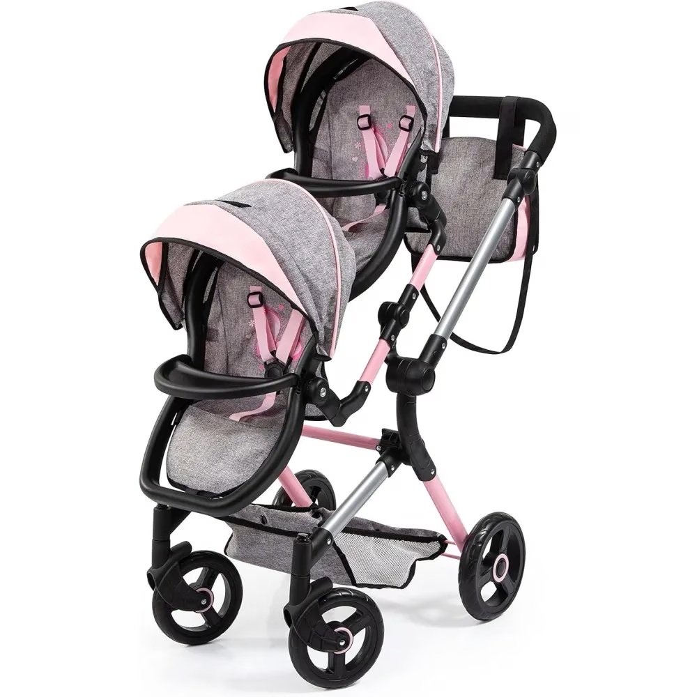Claudio Reig Carro de Muñecas Gemelar Neo  color Rosa - gris ajustable - Reig