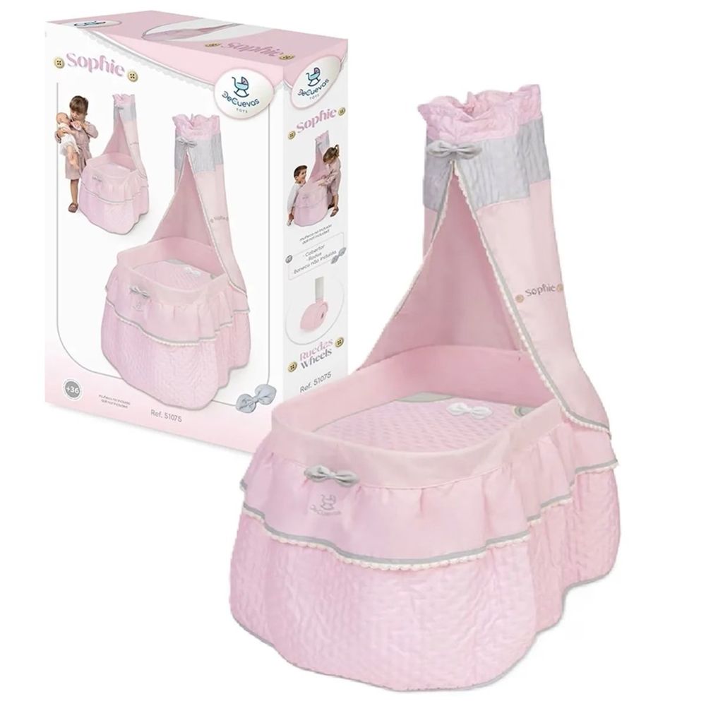 Decuevas Toys Cuna Moisés Infantil Rosa para Muñecas Sophie con Dosel - DeCuevas