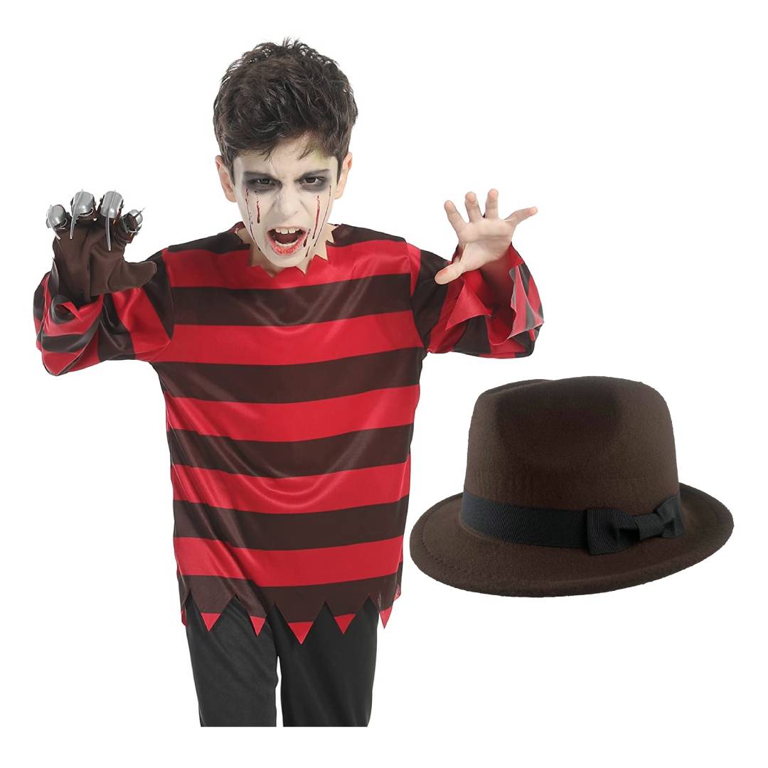 Camiseta Freddy Krueger Garras y Sombrero Niños - Disfraz de Miedo Infantil