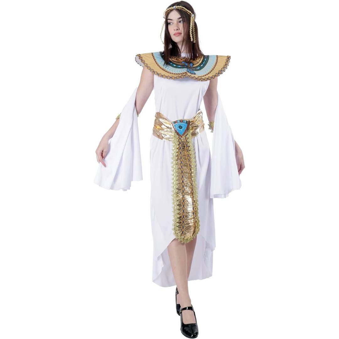 Disfraz Cleopatra Mujer - Vestido de Faraona Egipcia con Diadema, Collar y Muñequera