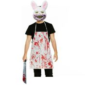 miniatura Disfraz de Miedo Conejo Sangriento. Delantal, Máscara y Machete. Para Fiestas de Terror y Carnaval.