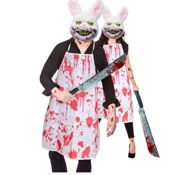 miniatura Kit de Disfraz de Conejo Carnicero. Máscara de Terror, Delantal y Machete Falso. Hombres Mujeres