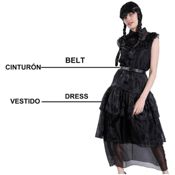 miniatura Vestido de Gala con Volantes: Un elegante vestido negro largo, con un diseño único de capas de tela