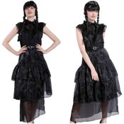 miniatura Sumérgete en el estilo oscuro y elegante de Miércoles Addams con este vestido de gala gótico victori