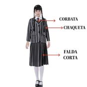 miniatura Disfraz de Uniforme Escolar de Miércoles Addams para Mujer. Chaqueta y Falda Gótica.