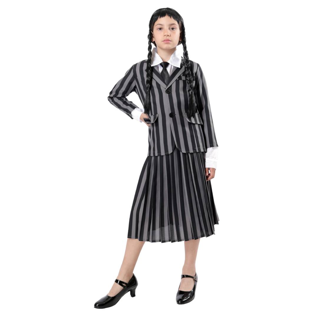 Disfraz Miércoles Addams Merlina Uniforme Escolar Gótica para Niñas