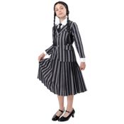 miniatura Disfraz Miércoles Addams Niñas. Uniforme de Película y Serie de Terror. Tallas 3-12 Años.