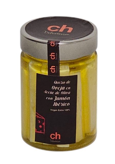 Queso de oveja en aceite de oliva con jamón ibérico - Bote 220 g