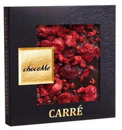 chocoMe - Chocolate Negro V66% con Trozos de Guindas, Frambuesas Liofilizadas y Pimienta Rosa para Garnacha 50 g