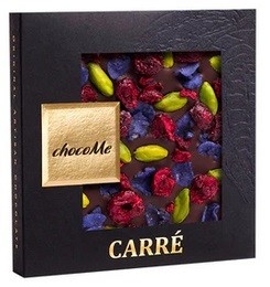 chocoMe - Chocolate negro V66% con pétalos de violeta, pistacho y guinda 50 g