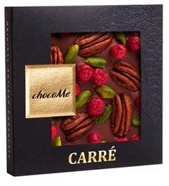 chocoMe - Chocolate con leche 43% con grosella roja, pistacho y nuez pecana 50 g