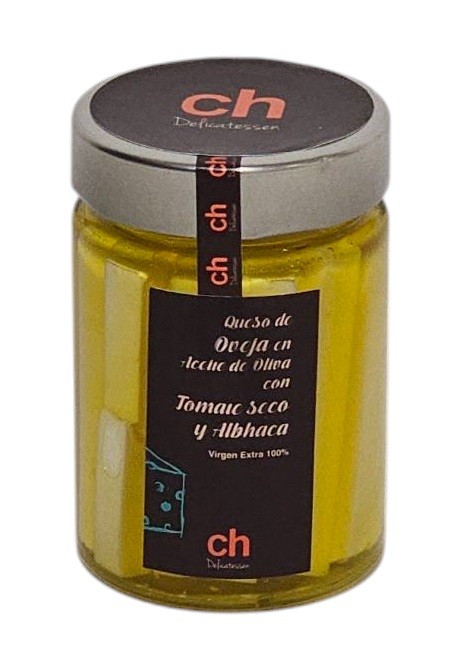 Queso de oveja en aceite de oliva con tomate seco y albahaca - 220 g