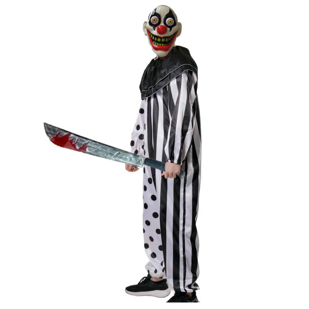 Disfraz Payaso Asesino para Hombre Adulto - Máscara, Guantes, Machete, Mono Enterizo