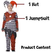 miniatura Disfraz Infantil de Arlequín Siniestro. Mono de Cuadros y Rayas con Gorro. Para Fiestas de Disfraces