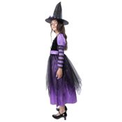 miniatura Detalles Mágicos: El vestido de color negro y morado presenta un corpiño con un diseño de cordones