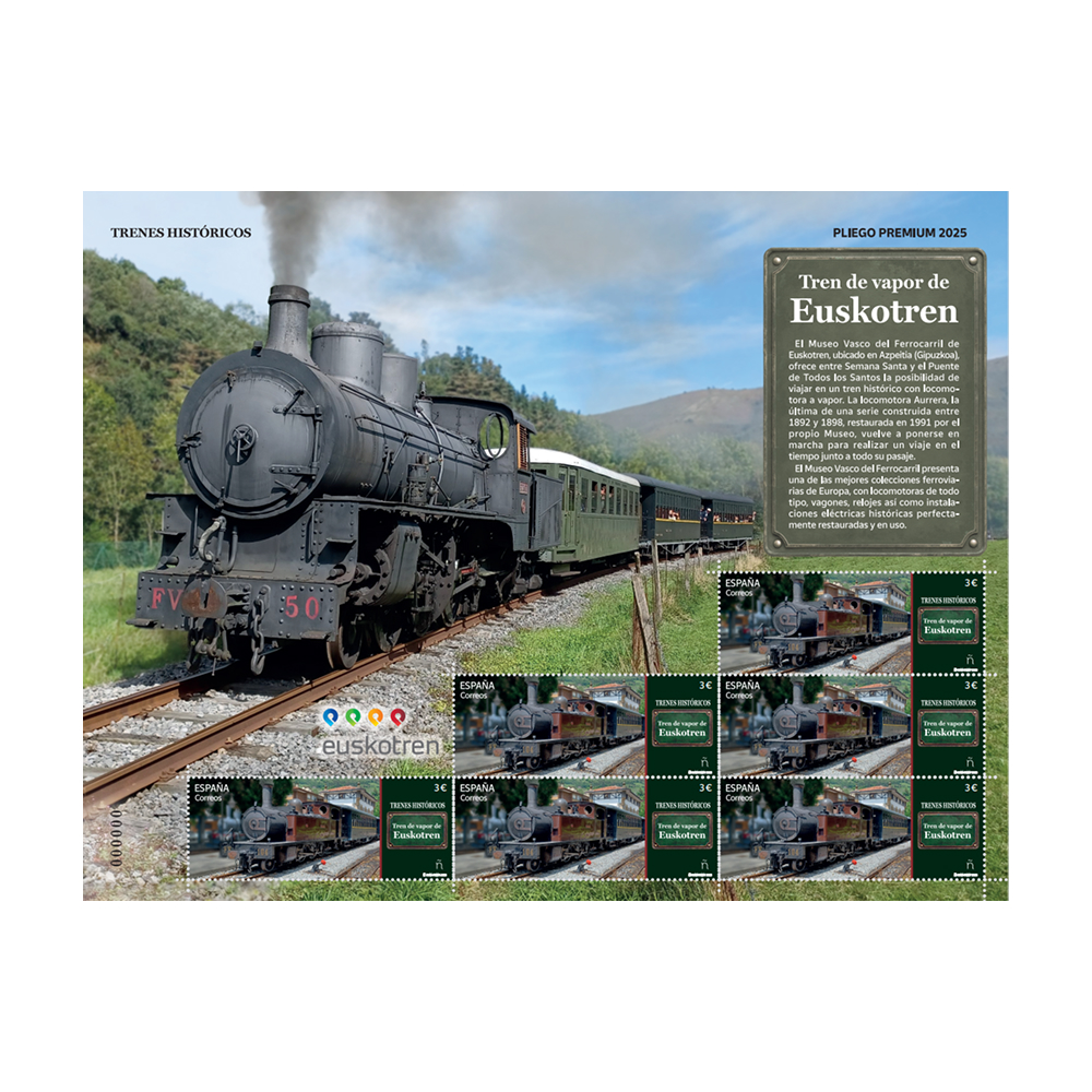 Pliego Premium sello Tren de vapor de Euskotren
