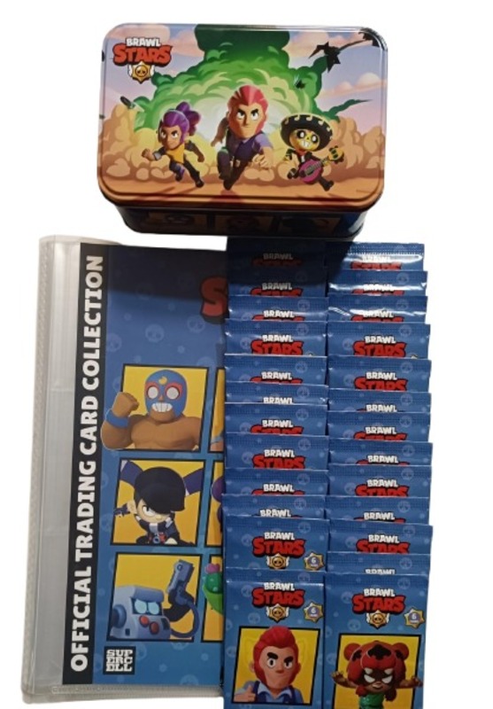Brawl Stars 2025 Archivador y 25 Sobres con 6 cartas por sobre + Tin Box Panini