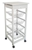 miniatura Carrito Verdulero Frutero Cocina 4 cestas y Cajon cubertero 37x37x85cm con Ruedas Color Blanco