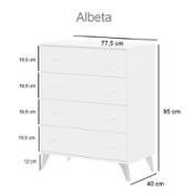 miniatura Medidas Comoda de cuatro cajones 4 patas inclinadas tiradores forma de bola Albeta