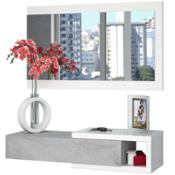 miniatura Recibidor de pared horizontal con cajón, espejo colgante y una balda abierta blanco cemento Baza