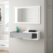 miniatura Recibidor de pared horizontal con cajón, espejo colgante y una balda abierta blanco cemento decorado Baza